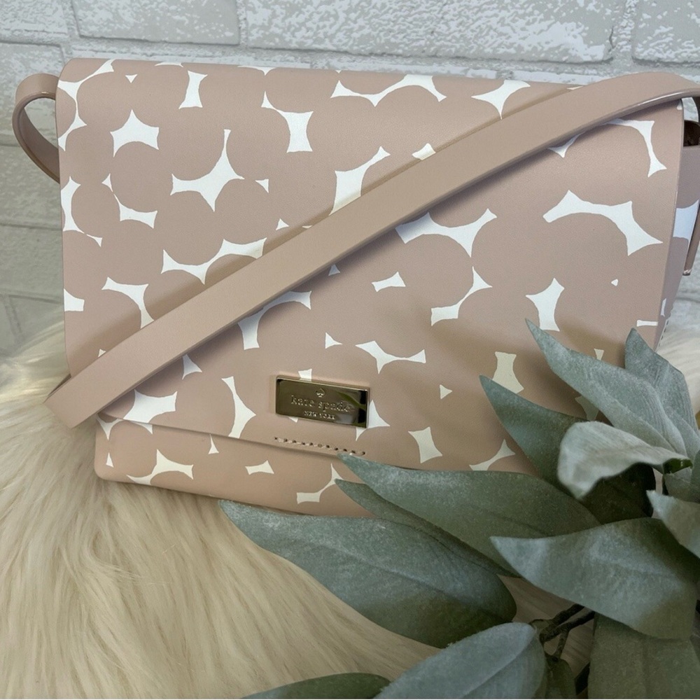 •KATE SPADE•PINK &WHITE MADIE PUTNAM DRIVE SPLODGE DOT ALL-LEATHER CROSSBODY EUC